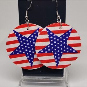 earrings USA stars dangle faux leather new e8‎